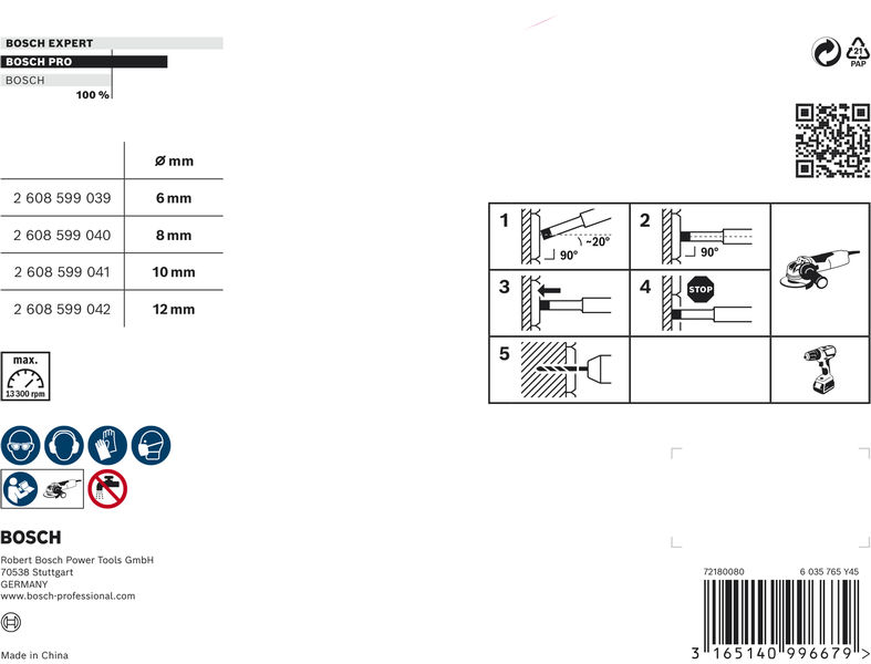 BOSCH PRO Ceramic Trockenbohrkronen-Set, 6x30, 8x30, 10x30, 12x30 mm, M14, 4-tlg.