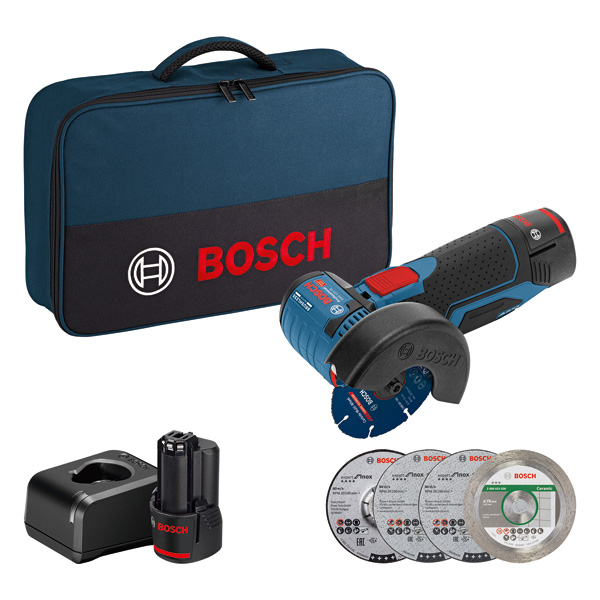 BOSCH Akku-Winkelschleifer GWS 12V-76, 2 x Akku GBA 12V 2.0Ah