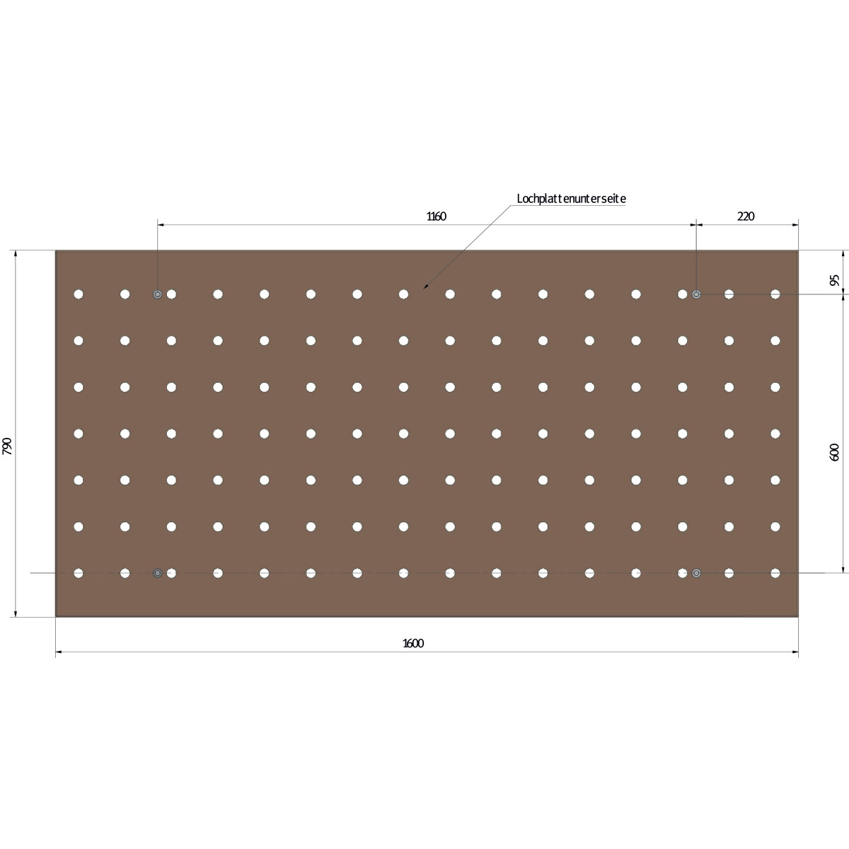 HOLZKRAFT Lochrasterarbeitsplatte Buche-Multiplex, 1600 x 790 mm