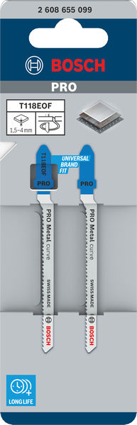 BOSCH PRO Metal curve T118EOF Stichsägeblatt, 83 mm, 2-tlg. BOSCH PRO Metal curve T118EOF Stichsägeblatt, 83 mm, 2-tlg.