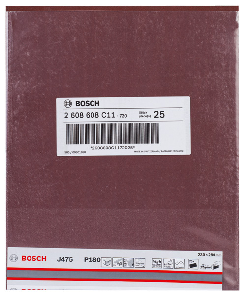 BOSCH Schleifblatt Papier J475, Best for Metal, 230 x 280 mm, 180, ungelocht, 1er-Pack