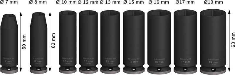 BOSCH PRO Impact Steckschlüsselsatz Set, 3/8", tief, 9-tlg. BOSCH PRO Impact Steckschlüsselsatz Set, 3/8", tief, 9-tlg.