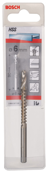 BOSCH Fräsbohrer HSS, 6 mm, 90 mm, d 6 mm