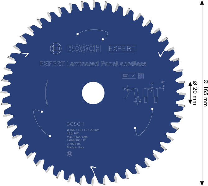 BOSCH EXPERT Laminated Panel Kreissägeblatt, 165x1,8x20 mm, Z48, Zahnwinkel -5°