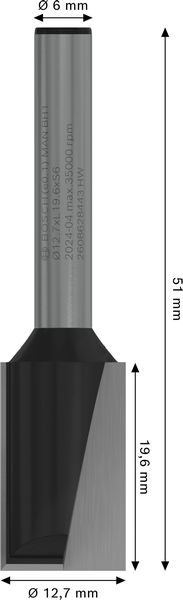 BOSCH PRO Nutfräser, zweischneidig, Ø 12,7 x L 19,6, Schaft 6 mm