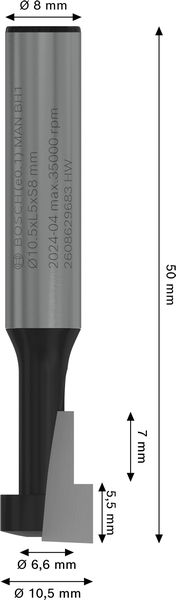BOSCH PRO T-Nutfräser, Ø 10,5 x Ø 6,6, Schaft 8 mm