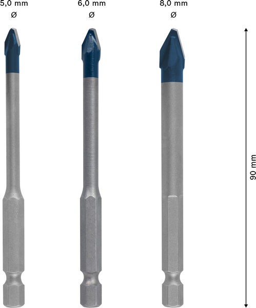 BOSCH EXPERT HEX-9 Hard Ceramic HEX-9 Bohrer-Set, 5 x 90; 6 x 90; 8 x 90 mm, 3-tlg.