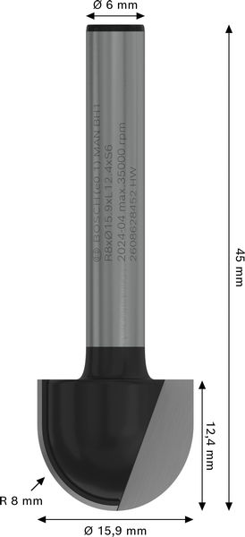 BOSCH PRO Hohlkehlfräser, R 8, Schaft 6 mm BOSCH PRO Hohlkehlfräser, R 8, Schaft 6 mm