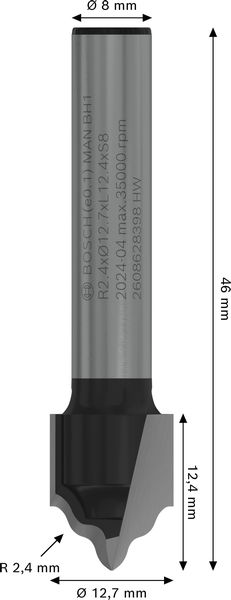 BOSCH PRO Profilnutfräser, R 2,4, Schaft 8 mm BOSCH PRO Profilnutfräser, R 2,4, Schaft 8 mm
