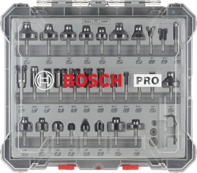 BOSCH PRO Fräsersatz gemischt, Schaft 1/4", 30-tlg BOSCH PRO Fräsersatz gemischt, Schaft 1/4", 30-tlg