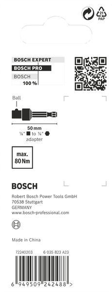 BOSCH PRO Socket Adapter mit Kugelverbindung, 1/4", 50 mm BOSCH PRO Socket Adapter mit Kugelverbindung, 1/4", 50 mm