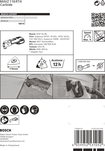 BOSCH EXPERT Sanding Plate MAVZ 116 RT4 Blatt für Multifunktionswerkzeuge, 116 mm