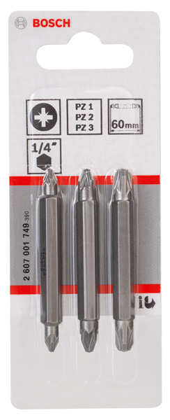 BOSCH Doppelklingenbit-Set, 3-teilig, PZ1, PZ1, PZ2, PZ2, PZ3, PZ3, 60 mm BOSCH Doppelklingenbit-Set, 3-teilig, PZ1, PZ1, PZ2, PZ2, PZ3, PZ3, 60 mm