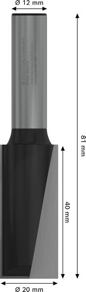 BOSCH PRO Nutfräser, zweischneidig, Ø 20 x L 40, Schaft 12 mm