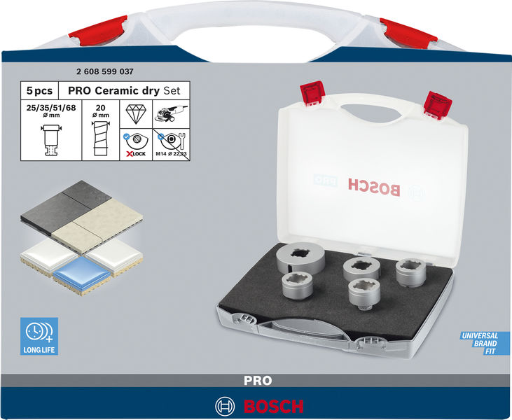 BOSCH PRO Ceramic dry X-Lock Bohrkronen-Set, 68x33, 51x33, 35x33, 25x33, 20 mm, 5-tlg. BOSCH PRO Ceramic dry X-Lock Bohrkronen-Set, 68x33, 51x33, 35x33, 25x33, 20 mm, 5-tlg.