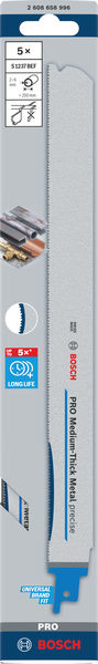 BOSCH PRO Medium-Thick Metal precise S1237BEF Säbelsägeblatt, 1,1x25x300 mm, 5-tlg.