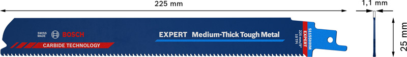 BOSCH EXPERT S1155HHM Medium-Thick Tough Metal Säbelsägeblatt, 3-tlg.