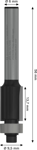 BOSCH PRO Bündigfräser mit untenlieg. Führungskugellager, Ø 9,5 x L 13,7, Schaft 6 mm