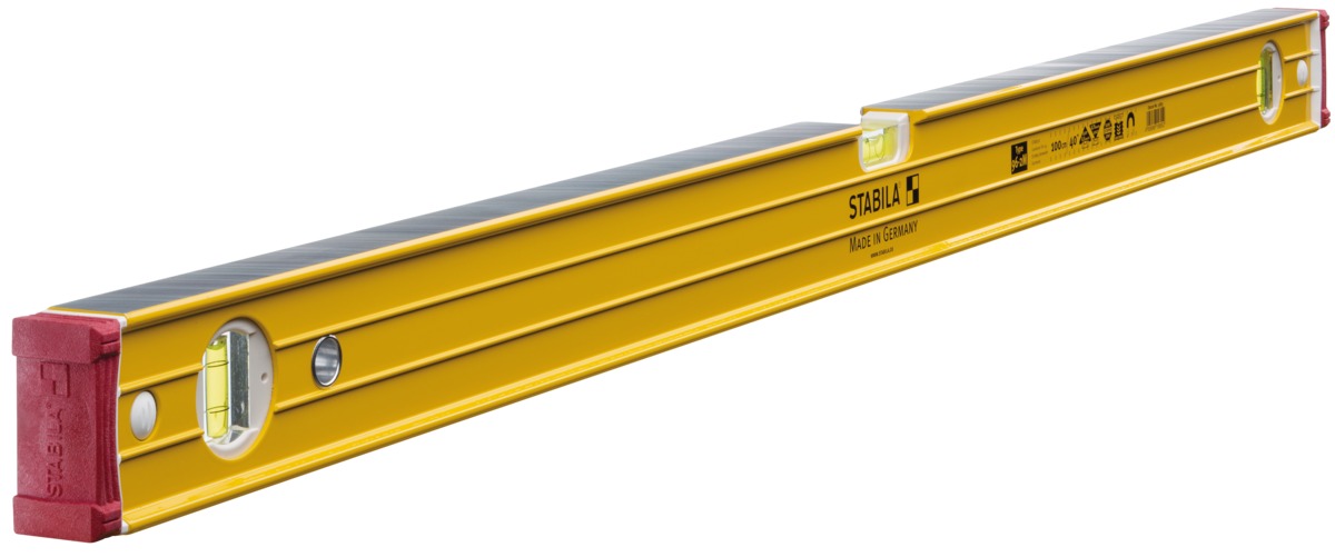 STABILA Magnet-Wasserwaage Type 96-2 M, 100 cm, extrasteifes Alu-Profil, extrastarke Seltenerd-Magnete, 1 Horizontal-/2 Vertikal-Libellen, stoßdämpfende Endkappen, Rutsch-Stopper, Made in Germany STABILA Magnet-Wasserwaage Type 96-2 M, 100 cm, extrasteifes Alu-Profil, extrastarke Seltenerd-Magnete, 1 Horizontal-/2 Vertikal-Libellen, stoßdämpfende Endkappen, Rutsch-Stopper, Made in Germany