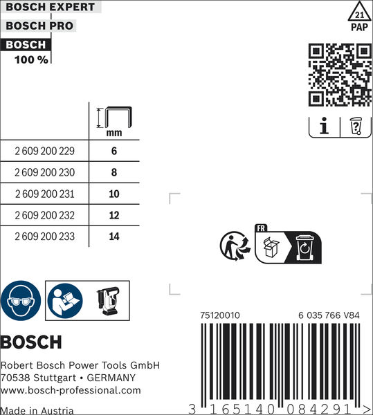 BOSCH Flachdrahtklammer Typ 57, 10,6 x 1,25 x 6 mm, 1000er-Pack