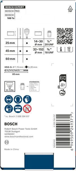BOSCH EXPERT Power Change Plus Umrüst-S.,HEX Sch. 11mm,HSS-G, 7,15x45x85mm,2 Adapterm.