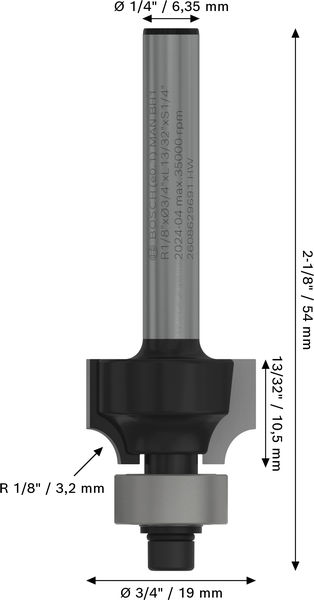 BOSCH PRO Abrundfräser, R 1/8", Schaft 1/4" BOSCH PRO Abrundfräser, R 1/8", Schaft 1/4"