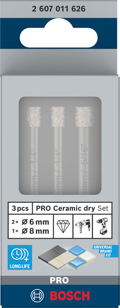 BOSCH PRO Ceramic dry Bohrer-Set, 6 x 66, 6 x 66, 8 x 66 mm, 3-tlg. BOSCH PRO Ceramic dry Bohrer-Set, 6 x 66, 6 x 66, 8 x 66 mm, 3-tlg.
