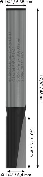 BOSCH PRO Nutfräser, zweischneidig, Ø 1/4" x L 5/8", Schaft 1/4" BOSCH PRO Nutfräser, zweischneidig, Ø 1/4" x L 5/8", Schaft 1/4"