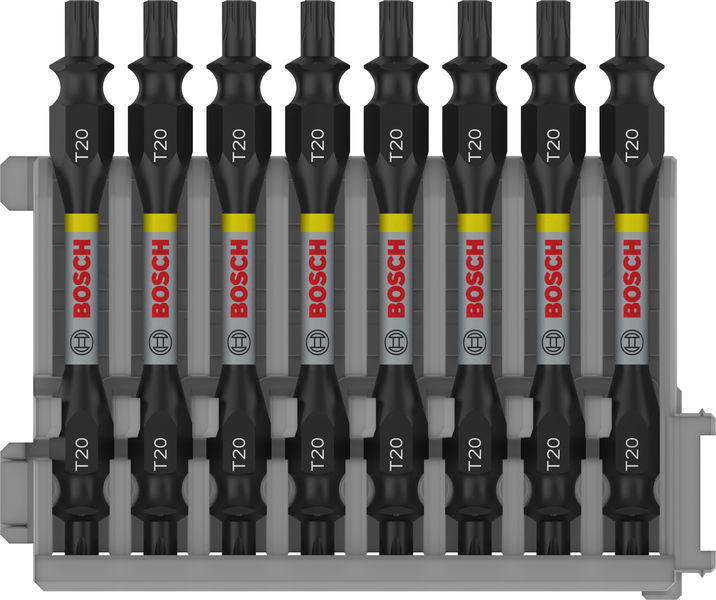 BOSCH PRO Impact Schrauberbit mit Doppelklingen und Pick and Click, T20, 65 mm, 8-tlg. BOSCH PRO Impact Schrauberbit mit Doppelklingen und Pick and Click, T20, 65 mm, 8-tlg.