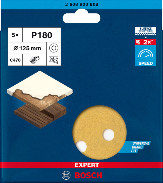 BOSCH EXPERT C470 Schleifscheibe, 125mm, K180, 8 Löcher, 5-tlg. BOSCH EXPERT C470 Schleifscheibe, 125mm, K180, 8 Löcher, 5-tlg.