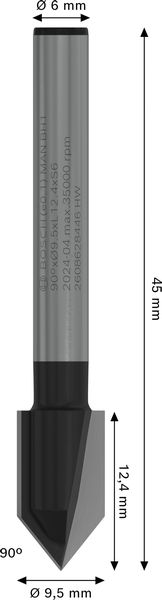 BOSCH PRO V-Nutfräser, 90° x Ø 9,5, Schaft 6 mm BOSCH PRO V-Nutfräser, 90° x Ø 9,5, Schaft 6 mm