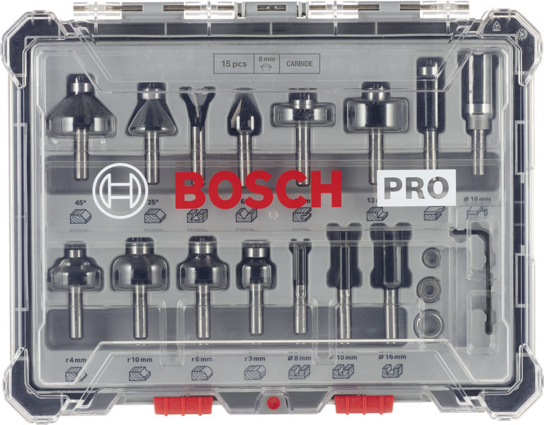 BOSCH 15-teiliges Fräser-Set, 8-mm-Schaft