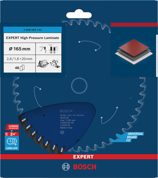 BOSCH EXPERT High Pressure Laminate Kreissägeblatt, 165x2,6/1,6x20 mm, Z48