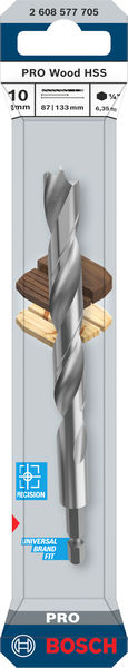 BOSCH PRO Wood HSS-Holzspiralbohrer, 10x87x133 mm