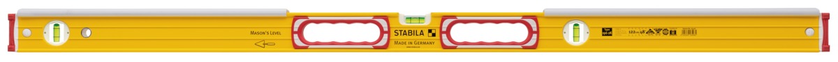 STABILA Maurer-Wasserwaage Type 196-2 K, 122 cm, integrierter Klopfschutz, extrasteifes Alu-Profil, 1 Horizontal-/2 Vertikal-Libellen, 2 Handgriffe, stoßdämpfende Endkappen, Made in Germany STABILA Maurer-Wasserwaage Type 196-2 K, 122 cm, integrierter Klopfschutz, extrasteifes Alu-Profil, 1 Horizontal-/2 Vertikal-Libellen, 2 Handgriffe, stoßdämpfende Endkappen, Made in Germany