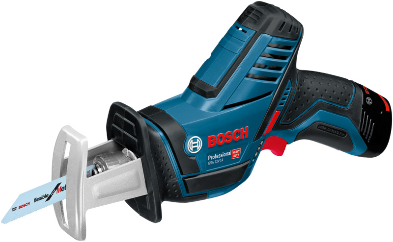 BOSCH Akku-Säbelsäge GSA 12V-14 + 2× GBA 12 3.0Ah, GAL 12V-40 in L-BOXX