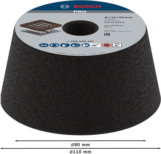 BOSCH PRO Metal Konischer Schleiftopf, 90 x 110 x 55 mm, K16 BOSCH PRO Metal Konischer Schleiftopf, 90 x 110 x 55 mm, K16