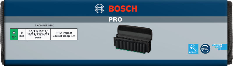 BOSCH PRO Impact Steckschlüsselsatz Set, 1/2", tief, 9-tlg.