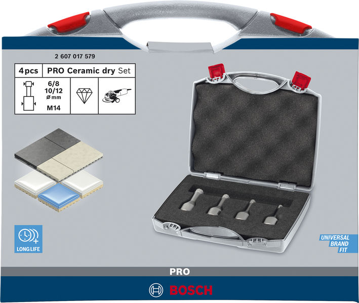 BOSCH PRO Ceramic Trockenbohrkronen-Set, 6x30, 8x30, 10x30, 12x30 mm, M14, 4-tlg.