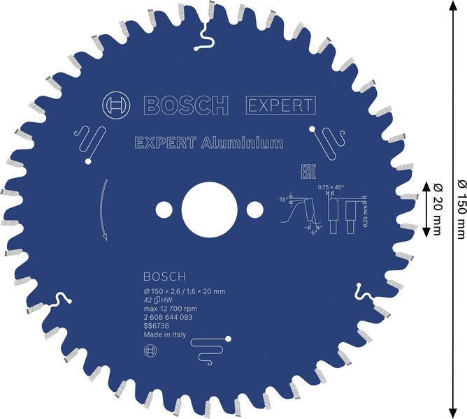 BOSCH EXPERT Aluminium Kreissägeblatt, 150x2,6/1,6x20 mm, Z42