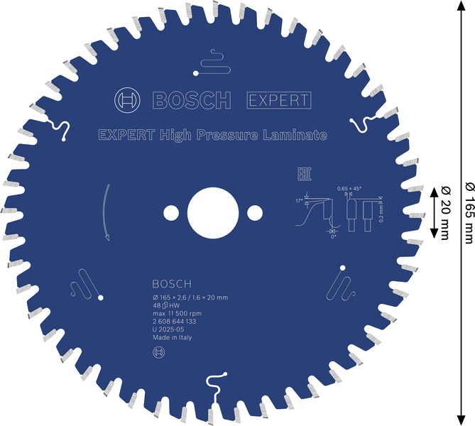 BOSCH EXPERT High Pressure Laminate Kreissägeblatt, 165x2,6/1,6x20 mm, Z48