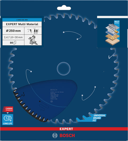 BOSCH EXPERT Multi Material Kreissägeblatt, 250x2,4/1,8x30 mm, Z80