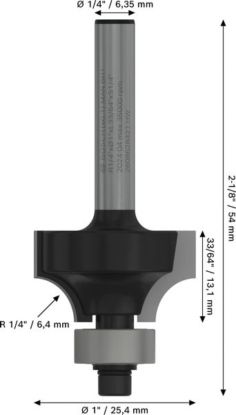 BOSCH PRO Abrundfräser, R 1/4", Schaft 1/4" BOSCH PRO Abrundfräser, R 1/4", Schaft 1/4"
