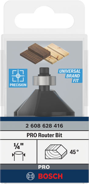 BOSCH PRO Fasefräser, 45°, Schaft 1/4" BOSCH PRO Fasefräser, 45°, Schaft 1/4"
