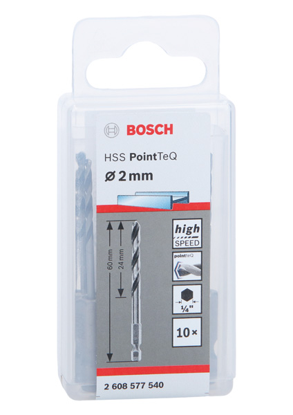 BOSCH HSS PointTeQ Sechskantbohrer 2 mm, 10er-Pack BOSCH HSS PointTeQ Sechskantbohrer 2 mm, 10er-Pack