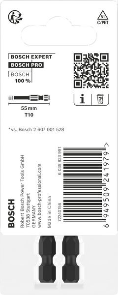 BOSCH PRO Torx Impact Bit, T10, 55 mm, 2-tlg.