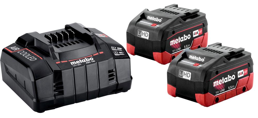 METABO Akku-Starter Set LiHD 18,0 V 2 x 5,5 Ah Metabo Ladegerät ASC 145 metaBOX