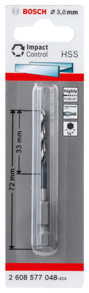 BOSCH HSS Spiralbohrer mit Sechskantschaft 3,0 mm