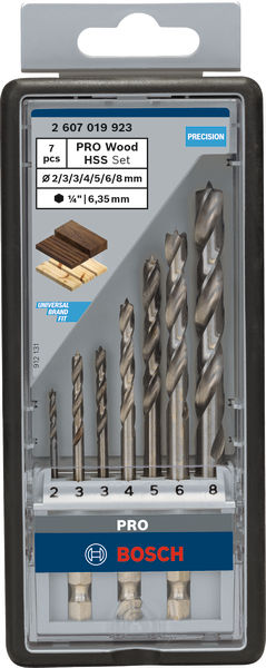 BOSCH 7-teiliges Holzspiralbohrer-Set, Robust Line, Sechskantschaft, 2–8 mm