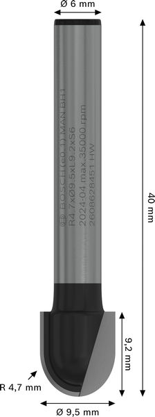 BOSCH PRO Hohlkehlfräser, R 4,7, Schaft 6 mm BOSCH PRO Hohlkehlfräser, R 4,7, Schaft 6 mm